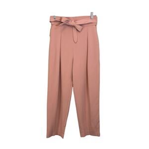 Aritzia Wilfred Feuille Pants Womens 7 Roebuck Pink Straight Leg Belted Pleated